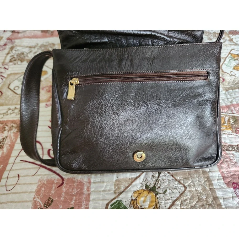 VINTAGE Women's Genuine Leather Handbag Shoulder Bag Brown Made in‎ ITALY
